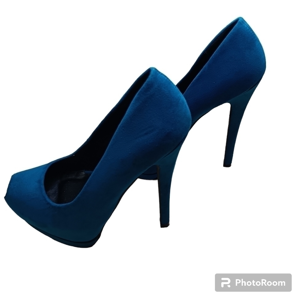 Qupid Women’s Toe High Heels New Marquise Blue Velvet Size 5.5